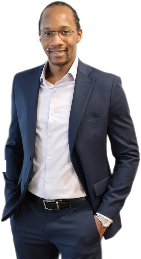 Dr. Eleazar Anthony Noel in a navy suit